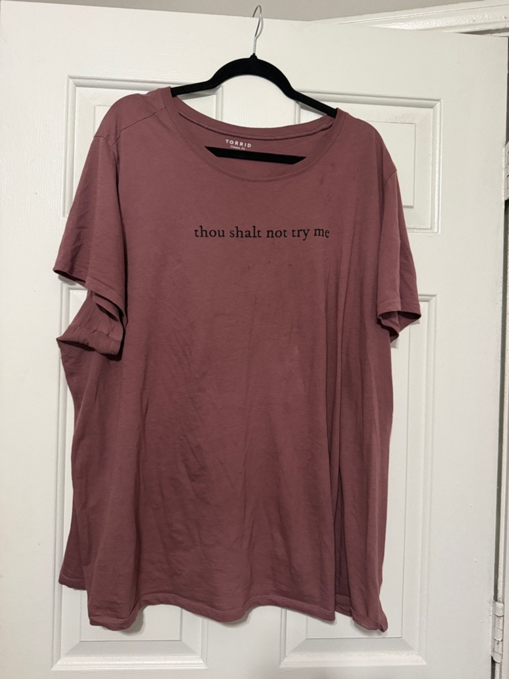 torrid dusty mauve graphic tee with black text